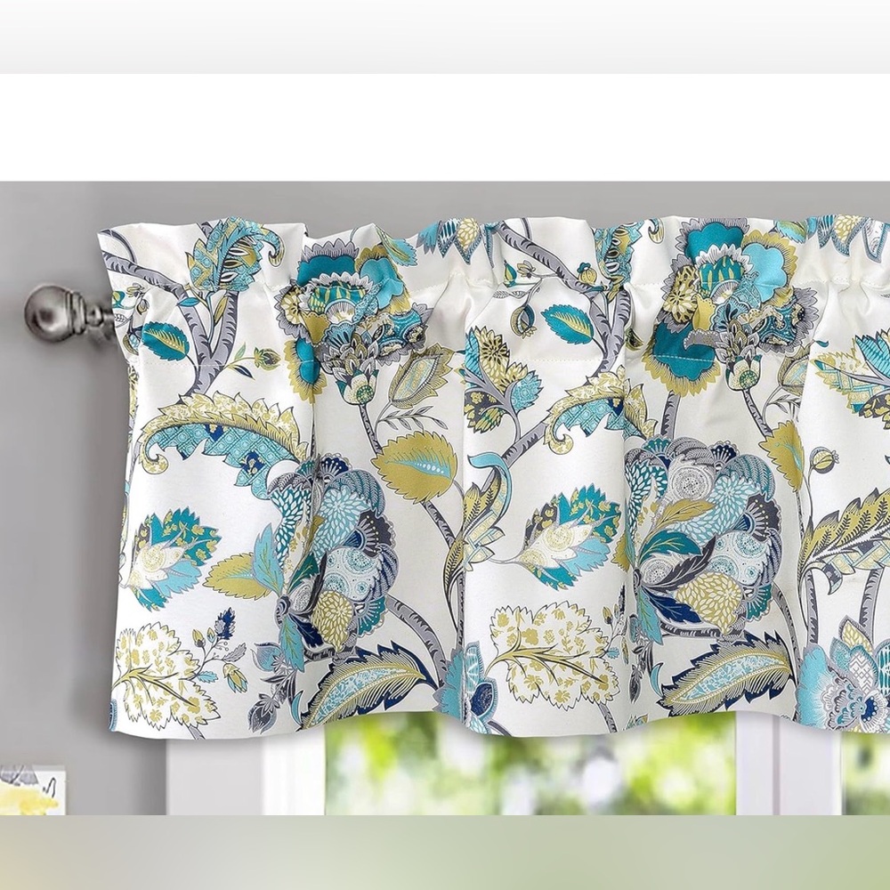 Floral Valance Curtain in Blue and Green
